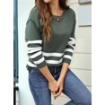 thumbnail image 5 of Womens Fall Fashion Long Sleeve Color Block Oversized Sweater Trendy Casual Crew Neck Knitted Pullover Green XL, 5 of 9