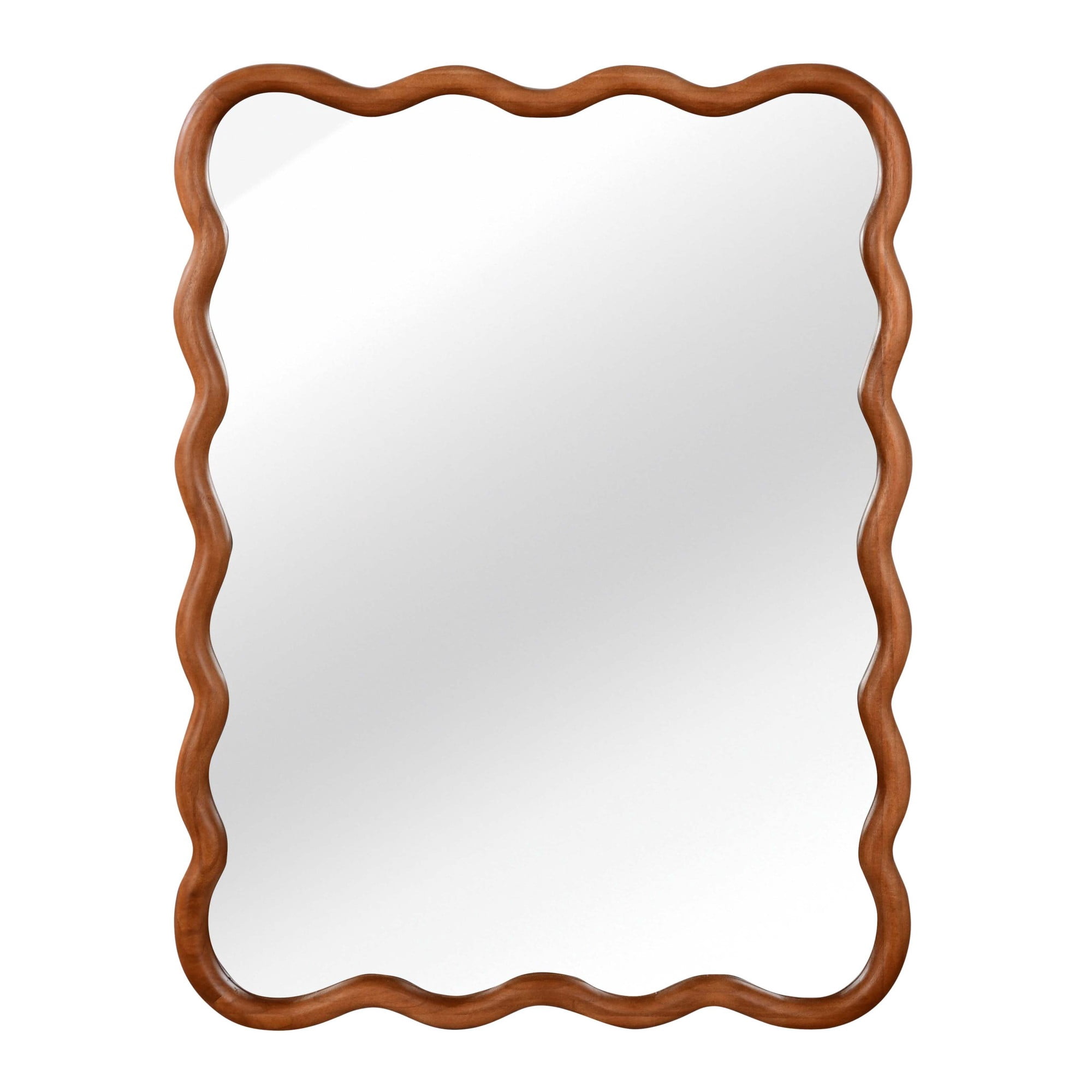 Leumius 30"x40" Wavy Rectangle Mirror, Solid Wood Frame Decorative Mirror for Bedroom Bathroom Living Room Entryway Brown
