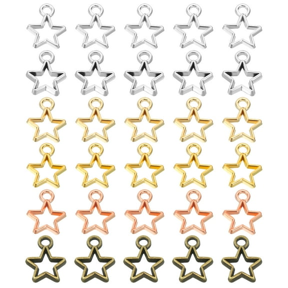 120Pcs Star Charm, Star Pendants Bulk Mini Bezels Charm Pendants Pentagram for Jewelry Making, Bronze Gold Silver