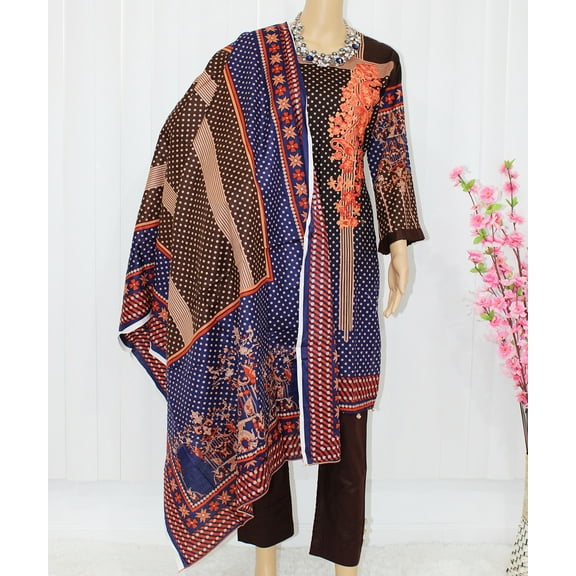 Nazon Brand- Pakistani Lawn | Long Dress | Long Sleeve | Party Were Dress | Lawn | Navi Dark Color