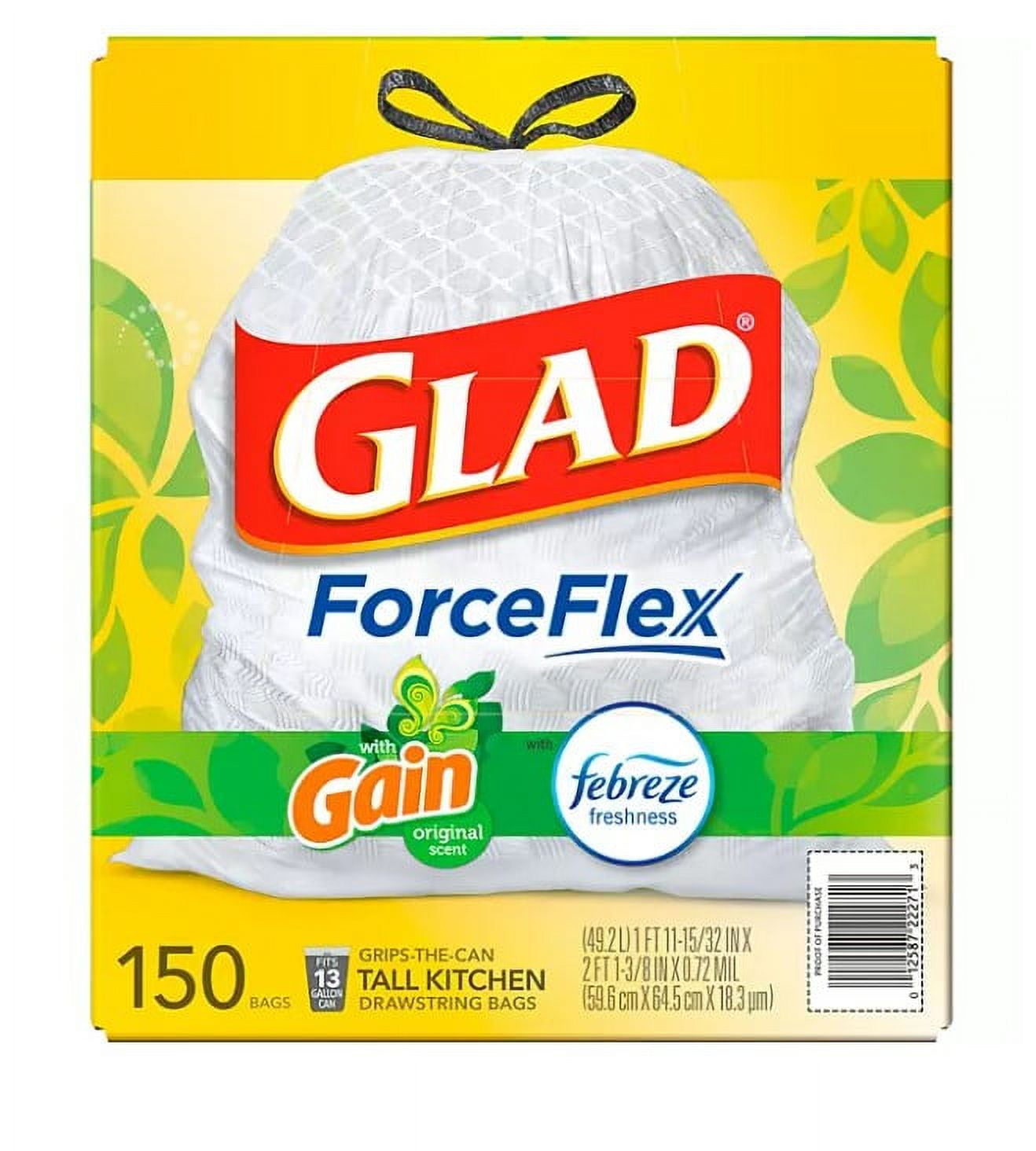  Glad ForceFlex Drawstring Tall Kitchen Trash Bags, Unscented,  13 Gallon, 20 Count (Pack of 6) : Health & Household