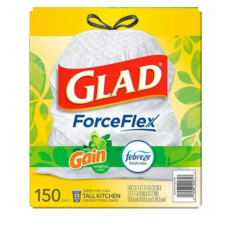 Glad ForceFlex Tall Kitchen Trash Bags, Gain Original Scent Febreze  Freshness 13