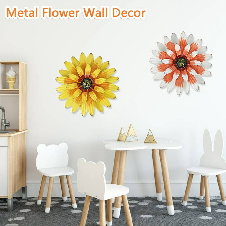 Willstar Large Metal Flower Wall Decor,Daisy Decorative Iron Floral Wall Art Indoor or Outdoor,Wall Sculptures Hanging Ornaments, Size: 32, Yellow