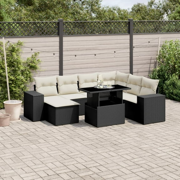 vidaXL Garden Sofa Set Black and Cream White