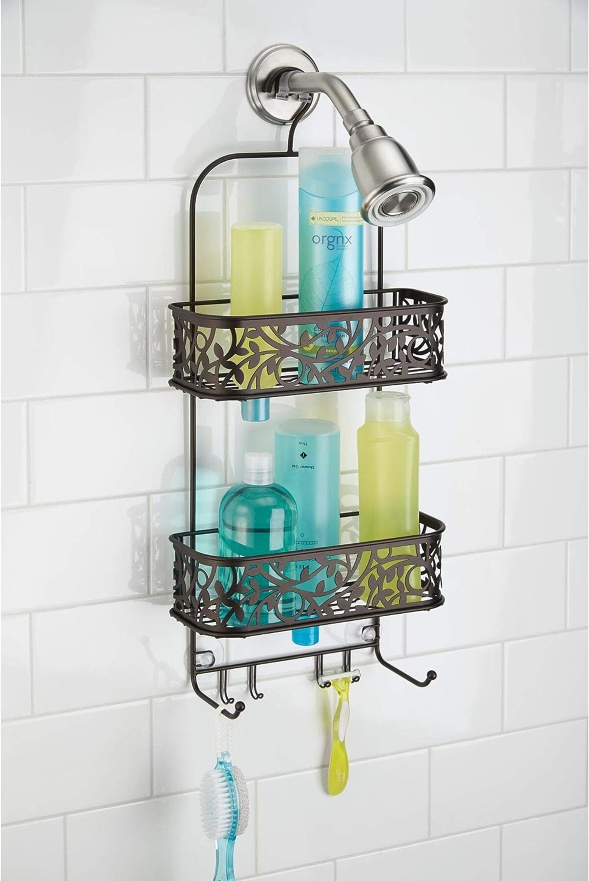 iDesign Circlz Plastic Hanging Shower Caddy, Extra Space for Shampoo,  Conditioner, and Soap with Hooks for Razors, Towels, Loofa