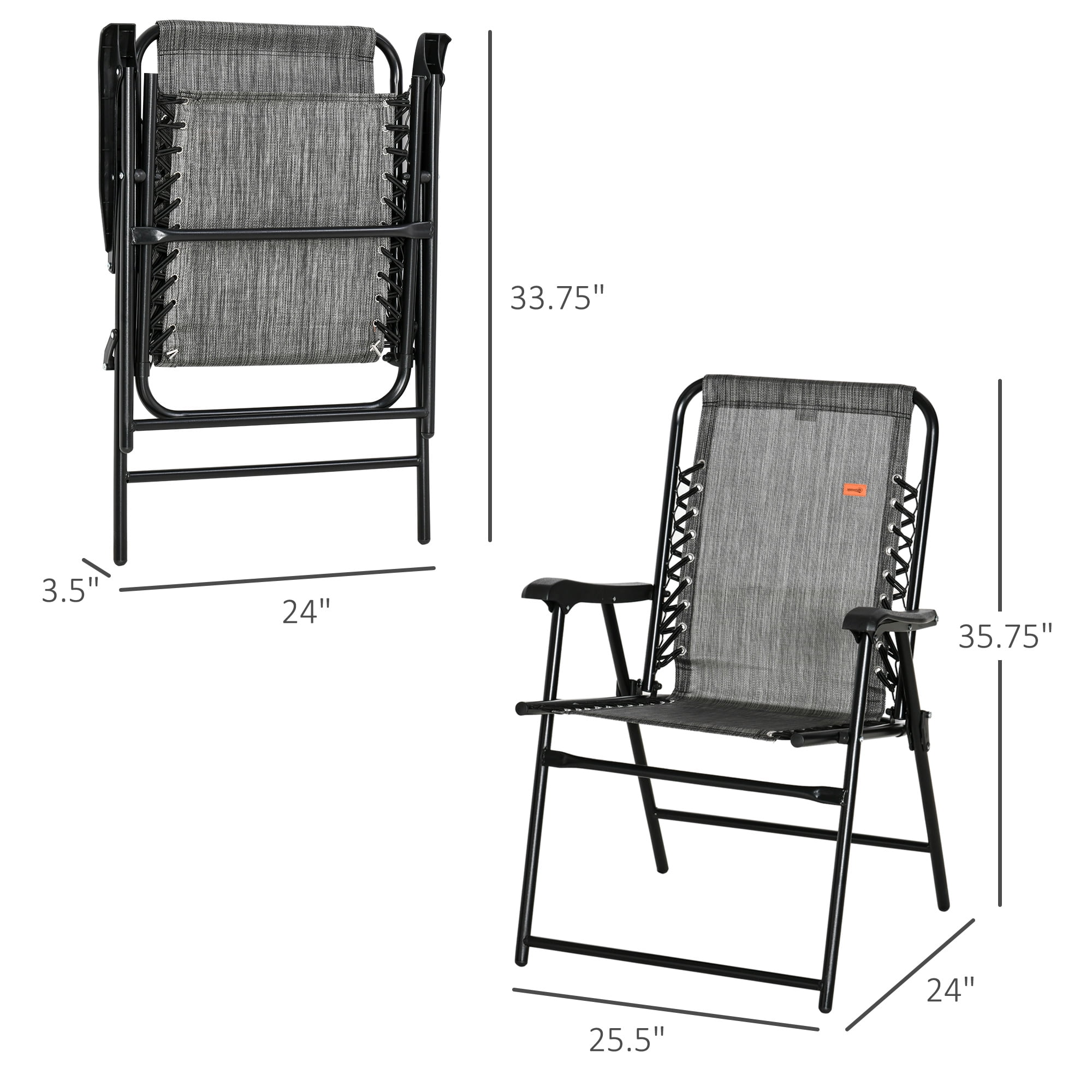 Patio Folding Bungee Sling Chair with Armrests, Portable Outdoor Lawn Chair for Camping Garden Pool Beach Backyard, Gray