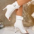 thumbnail image 4 of Ankle Boots for Women Open Toe Summer Dressy Lace up Buckle Ankle Strap Stiletto Heels Wedding Party Heeled Booties White Size 8, 4 of 8