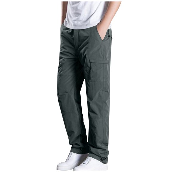 Annhoo plus size Men's cargo pants straight leg Fleece lined Warm Casual Button waist belt Workwear Multi Pockets Pants