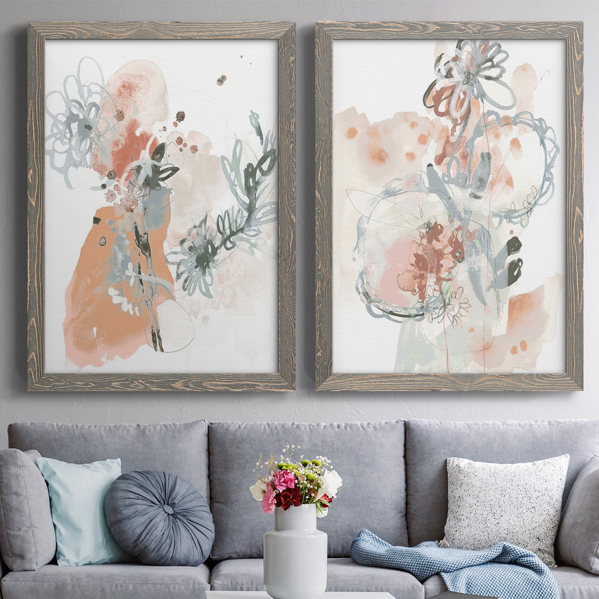 Petal Drift I - Premium Framed Canvas 2 Piece Set - Ready to Hang