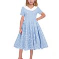 thumbnail image 6 of lcziwo Kids Girls Vintage Polka Dot 50's Girls Dress Short Sleeve Turn-Down Collar Swing Dress Party Dress Sky Blue 12 Years, 6 of 7