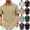 Khaki, variant on POIUYTR Men Summer Cotton Shirts Casual Loose Short Sleeve Collared Button Blouses Business Work Soft Comfy Solid Color Tops