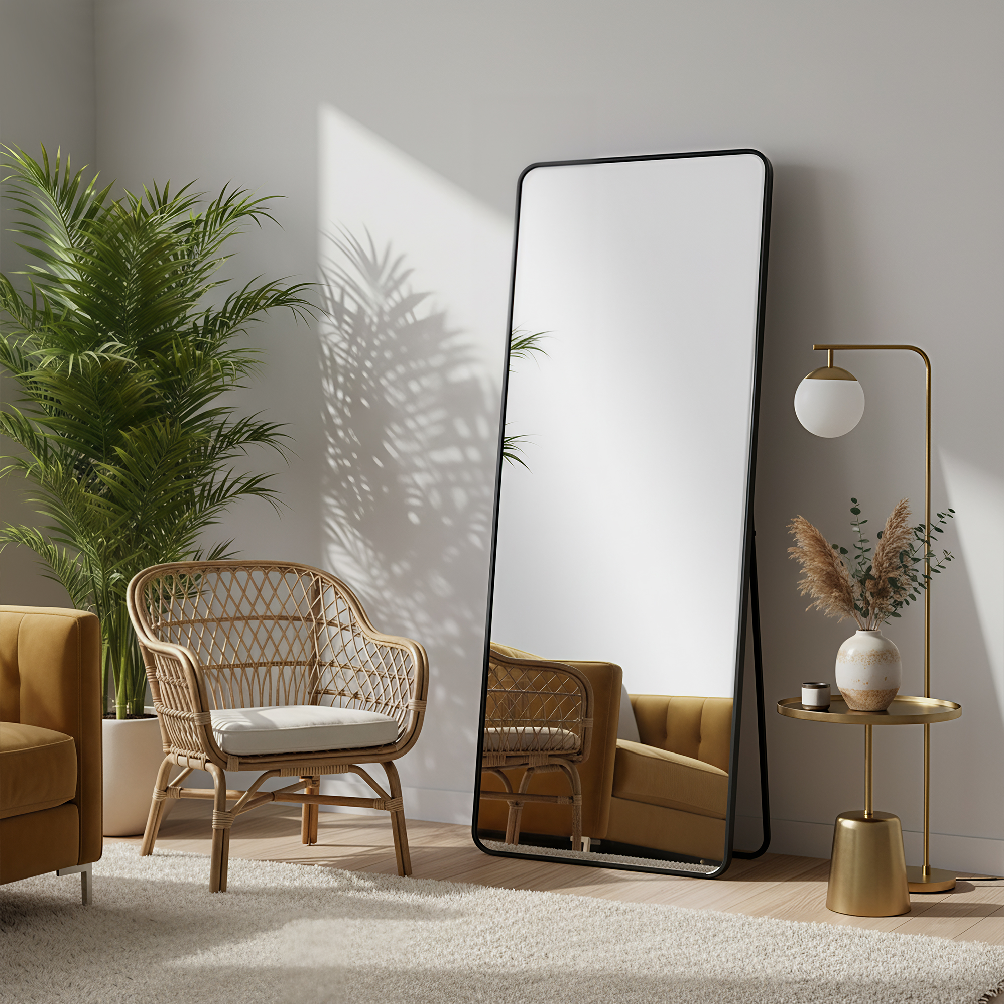 MAYEERTY Black Rounded Corner Full Length Mirror, Wall Mount or Freestanding for Bedroom/Living Room, 71" × 32"