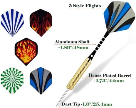 15 Pack Steel Tip Darts 18 Grams, Professional Darts Metal Tip Set with Aluminum Shafts, Standard Flights, Rubber O'Rings and Extra Dart Sharpener