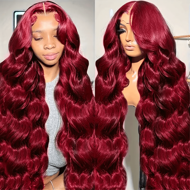 99J Burgundy Lace Front Wig Human Hair 13X6 Body Wave Lace Frontal Wigs Transparent Frontal Wig Colored Pre Plucked 200 Density Wine Red Wigs 26inch