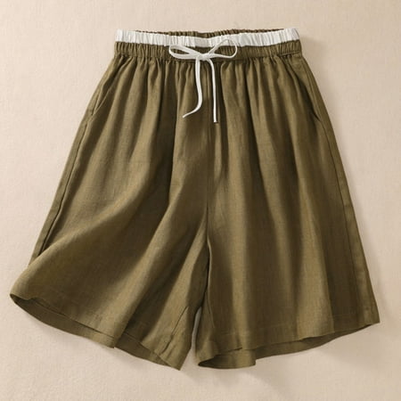 

Wyongtao Athletic Works Shorts Women Casual Summer Lightweight Button Elastic High Waist Cotton Linen Pant Home Pajama Beach Wide Leg Shorts