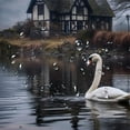 thumbnail image 5 of Creowell Swan Foggy Lake Pretty Shower Curtain with Hooks 100% Polyester Bathroom Home Bathtubs Decoration 69x72, 5 of 7