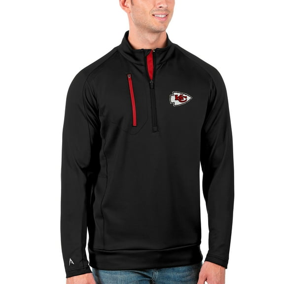 Men's Antigua Black/Red Kansas City Chiefs Generation Quarter-Zip Pullover Jacket