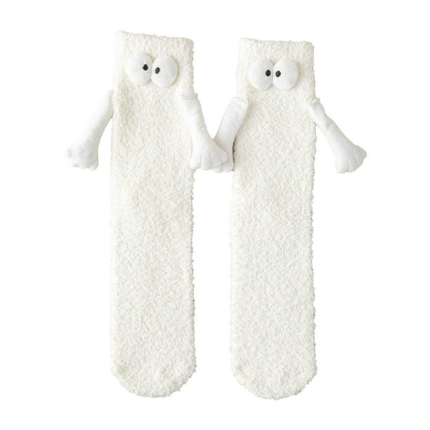1 par de calcetines de invierno con diseño de mano en mano para mujer y hombre, con imán Comfort 3D Club blanco