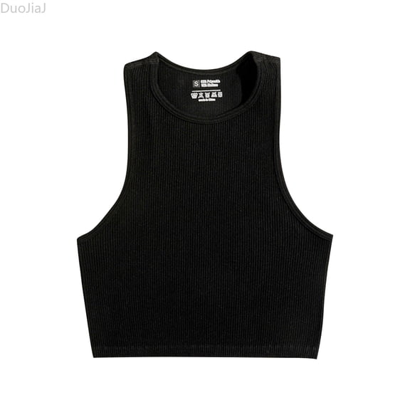 DuoJiaJ Womens Summer Casual Fashion Sleeveless Short Cropped Navel Tank Top Women Workout Tank Tops Black S
