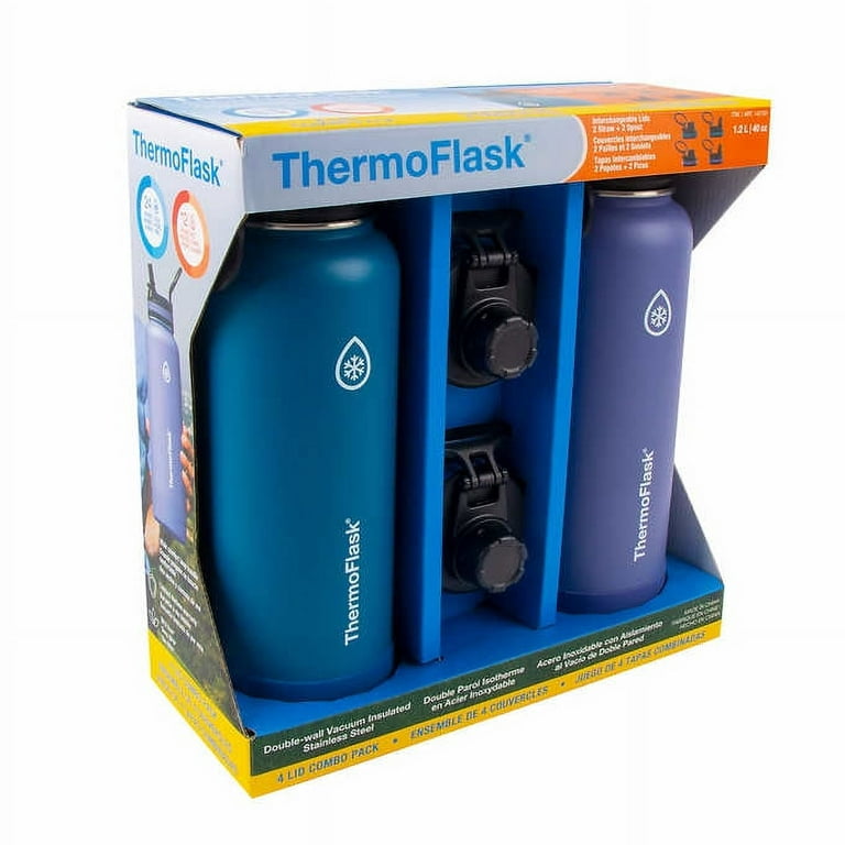 ThermoFlask Spout Straw Bottles, 2pack, 40oz (Teal & White) 