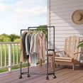 thumbnail image 3 of Double Rods Clothes Rack with Wheels, Domaci Portable Clothing Rack with Bottom Shelves for Shoes, Heavy Duty Garment Racks for Hanging Clothes, Multi-Functional Closet Rack, Black, 1 Tiers, 3 of 7
