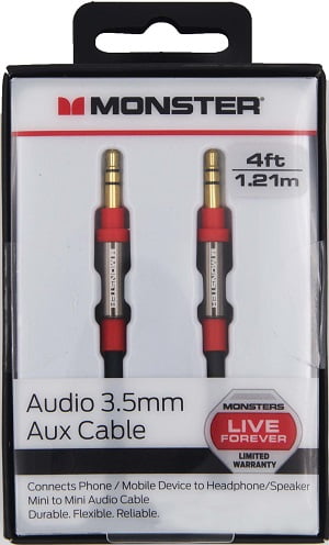Monster 3.5mm Male to Male Auxiliary Stereo Audio Cable 4ft, Black