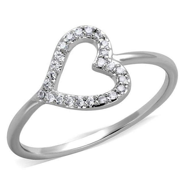 Alamode 3W866-5 Women Rhodium Brass Ring with AAA Grade CZ in Clear - Size 5