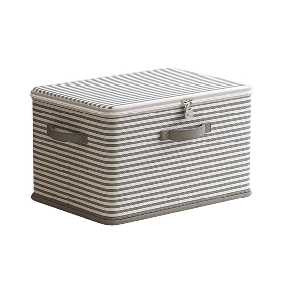 3PCS Foldable Storage Containers, Striped Fabric Boxes with Lids, Stackable Closet Organizer Bins for Bedroom, Clothing Storage(Gray)