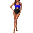 thumbnail image 2 of INSPIRE CHIC Conjunto de Monokini de Corte para Mujeres con Tirantes Ajustables 1 Pieza con Cruce en la Espalda Trajes de Baño Grande Azul Real-Negro, 2 of 5