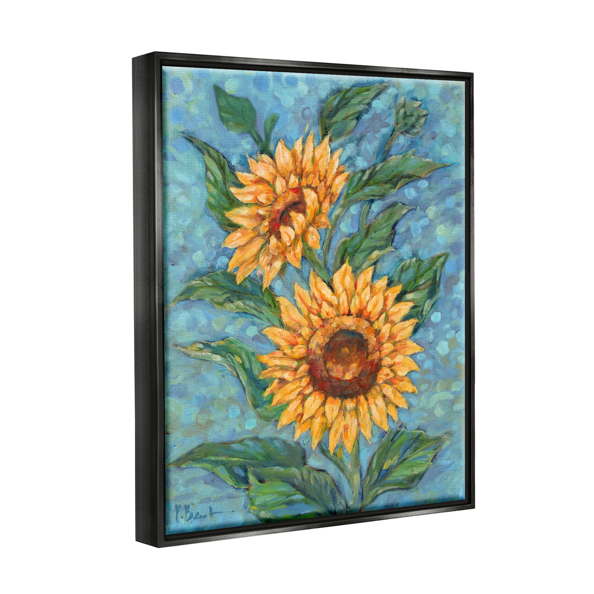 Stupell Industries Modern Brush Stroke Florals Botanical & Floral Painting Black Floater Framed Canvas Art Print Wall Art, 17 x 21