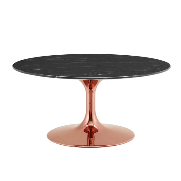 Coffee Table, Round, Artificial Marble, Metal Steel, Rose Gold Black, Modern Contemporary Urban Design, Living Lounge Room Hotel Lobby Hospitality