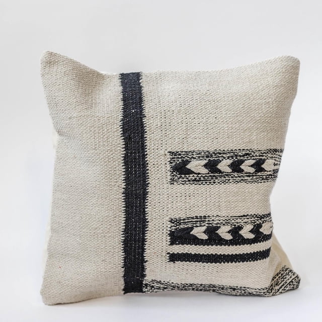 Ensemble de 2 Housses de Coussin Beige avec Motif Rayures Noires et Tresses