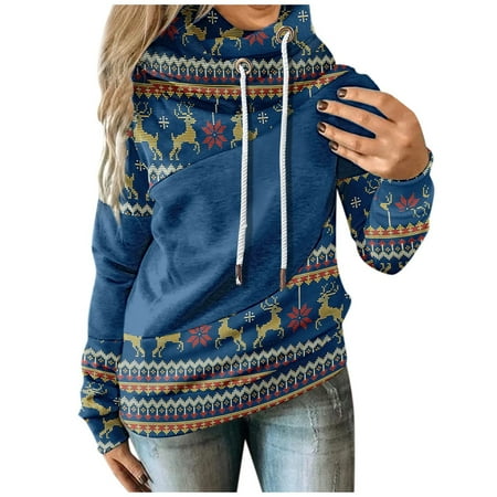 

Hoodies for Womens Ladies Casual Long Sleeve Aztec Geometric Turtleneck Pullover Sweatshirt Drawsrting Top
