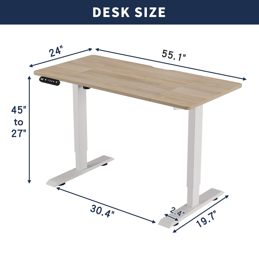 Electric Standing Desk 55x24 Inch, Height Adjustable Sit Stand Desk, Heavy Duty Steel Frame, 4 Memory Presets, Anti-Collision, Home Office Gaming Workstation, Light Oak