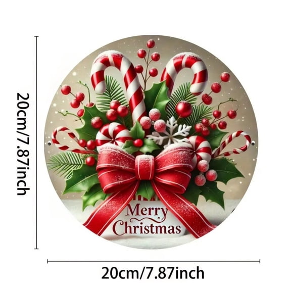 HELLOYOUNG Candy Cane Christmas Metal Sign, Round Tin Wall Art for Wreaths, Living Room, Coffee Shop, Farmhouse Holiday Home Decor