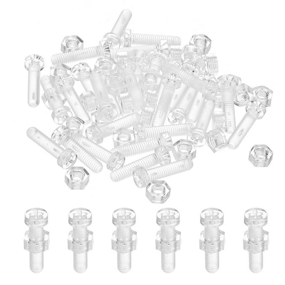 Uxcell M6x25mm Clear Acrylic Screws and Hex Nuts Kit, PC Plastic Phillips Round Head Bolts, Transparent 30 Set