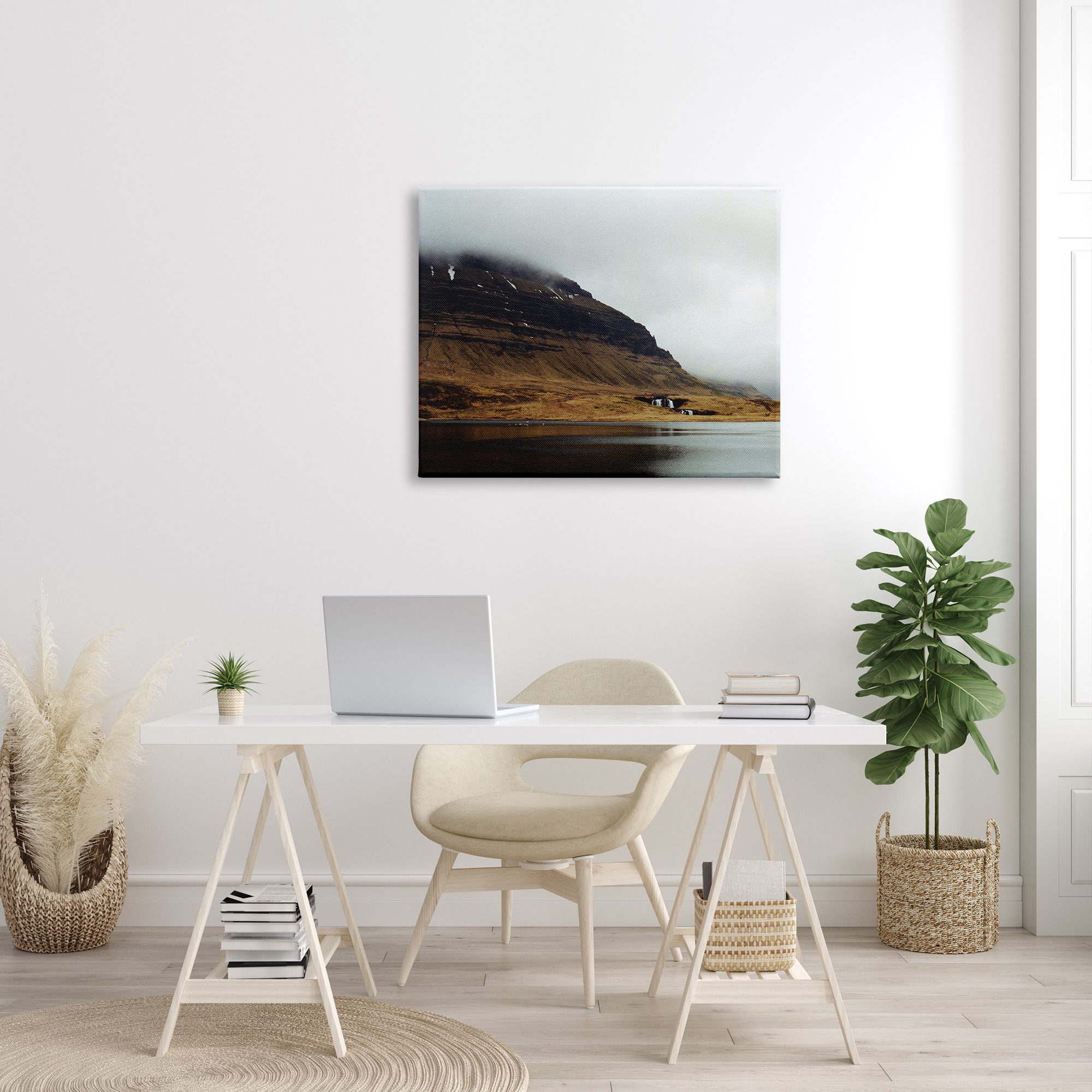 Stupell Industries Lake Side Cliffs Looming Fog Plateau Landscape Photograph Gallery Wrapped Canvas Print Wall Art, Design by Lynann Colligan
