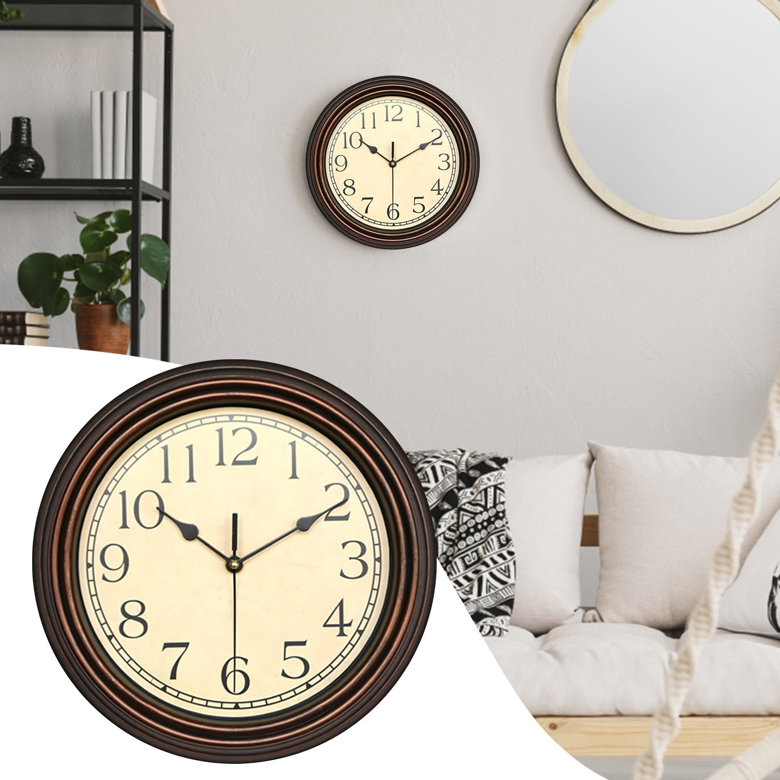 Clearance! Dusknt Clock Clearance Sale! Retro Silent Non Ticking Round Classic Clock Quartz Decorative Battery Operated Wall Clock for Living Room Kitchen Home 12 Inch Bronze, Clock