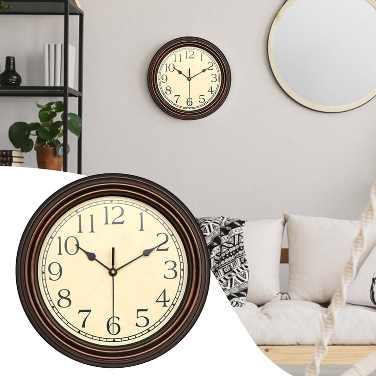 Plumeet Retro Wall Clock, 12'' Non Ticking Classic Silent Vintage Wall Clocks Decorative Kitchen Living Room Bedroom - Battery Operated
