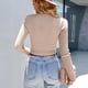 thumbnail image 2 of Camisa recortada de punto de manga larga con cuello redondo alto para mujer para fiesta en casa y oficina, 2 of 8