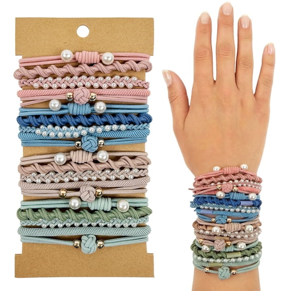 allydrew Boho Hair Tie Bracelets for Women, No Damage Elastic Hair Bands, Hair Accessories for Thick and Thin Ponytails (20pcs), Pearls Bright