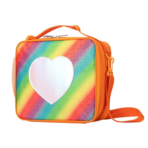 FastXmas Lunch Bag, Colorful Sequin Heart-shaped Glitter Lunch Bag, Crossbody Sandwich Bento Bag, Leakproof Cute Lunch Tote Large for Camping Work Office Travel Use
