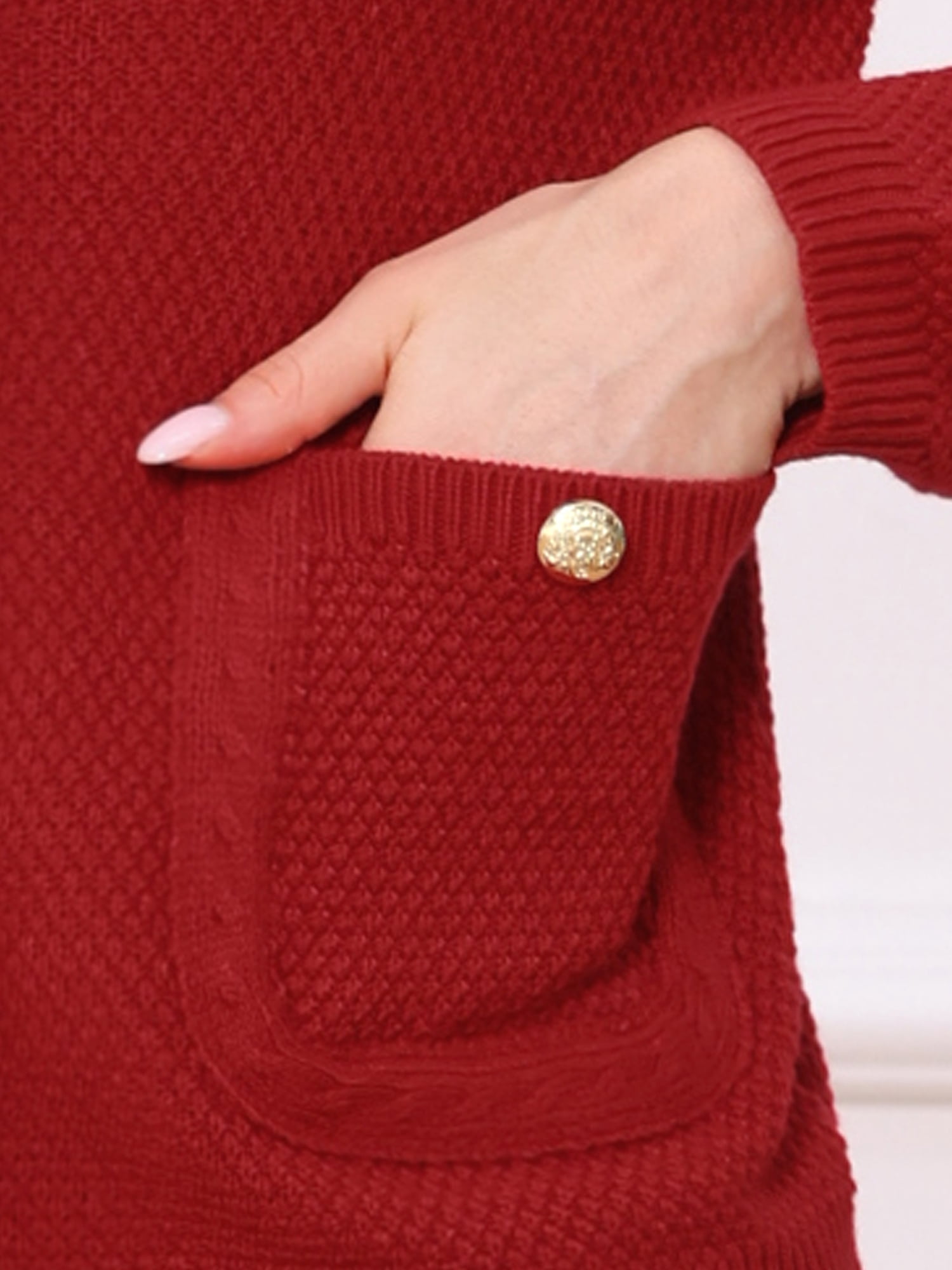 DARING DIVA Sweaters Collarless Button Up Dressy Chunky Knit Cardigan XL Red