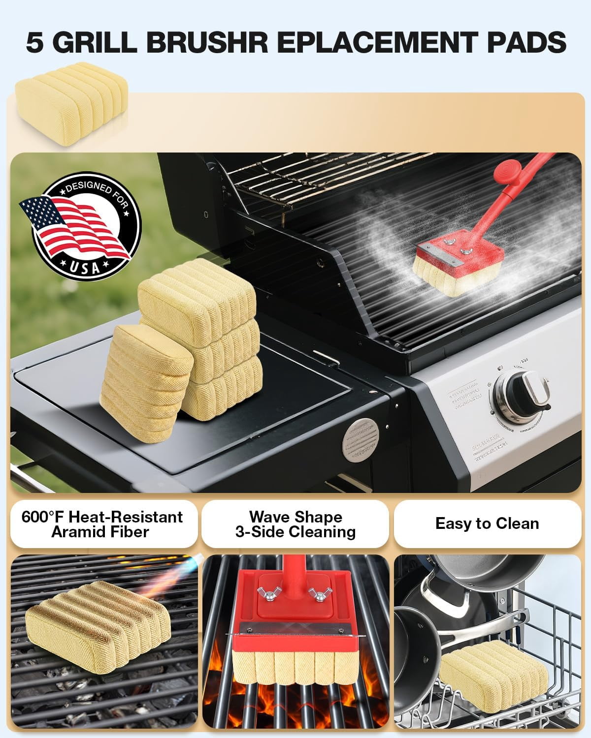 Grill Brush Bristle Free, Safe Non Metal Wire with Scraper 10 Replacement Heads, Steam Grilling Grate Cleaning Tool, BBQ Cleaner Accessory Kit Set, Outdoor Cast Iron Barbecue/Barbeque Scrubber