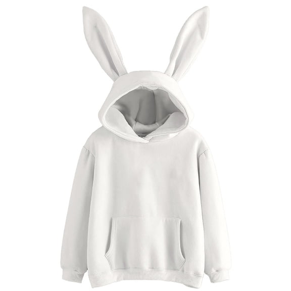 Plus Size Women Blouses Winter Loose Fit Hooded Long Sleeve Bubble Off the Shoulder Hoody Solid Color Leisure Polyester Sweatshirts Hoodies(White,M)