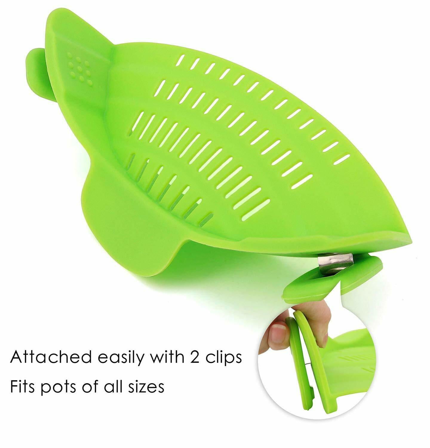Details about  / Silicone Clip On Strainer Snap Colander Spout Kitchen Gadget Tool Food Drainer