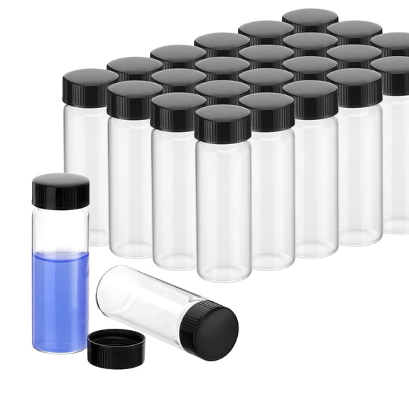FOUR E's Scientific 50 PCS 30ml Clear Borosilicate Glass Vials with Screw Caps, 1 Dram Leak-Proof Small Sample Vials – For Lab Reagent, Anointing Oil & Daily Storage