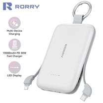 RORRY Portable Charger, 10000mAh PD 30W Power Bank with Built-in Cables, Fast Charging Battery Pack, Travel Essential Phone Power Bank for iPhone, Android, iPad, Galaxy and More,White