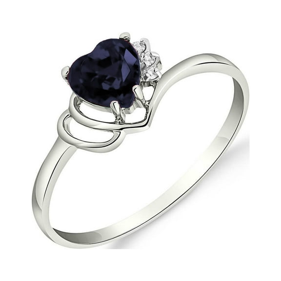 Galaxy Gold 14k White Gold Genuine Diamonds & Heart-shaped Natural Sapphire Ring - Size 6.0