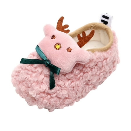 

Dadaria Baby Stuff Christmas Toddler Kids Baby Girls Boy Plush First Walk Slip-On Keep Warm Shoes Pink 12 Toddler